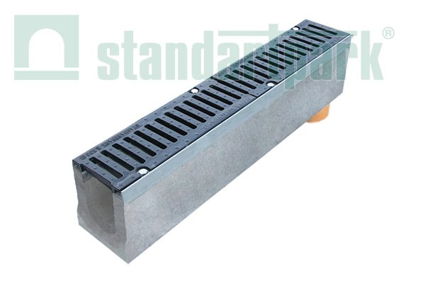 Лоток водоотводный бетонный BetoMax DN110 с  чугунной решеткой кл. D (комплект)
