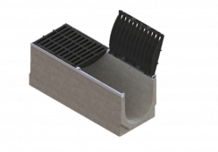 Лоток водоотводной BetoMax DN300 бетонный уклоном h265-h580 с оцинкованной насадкой с открывающейся решеткой чугунной щелевой ВЧЩЗ5 кл.Е (к-т), рис. 1