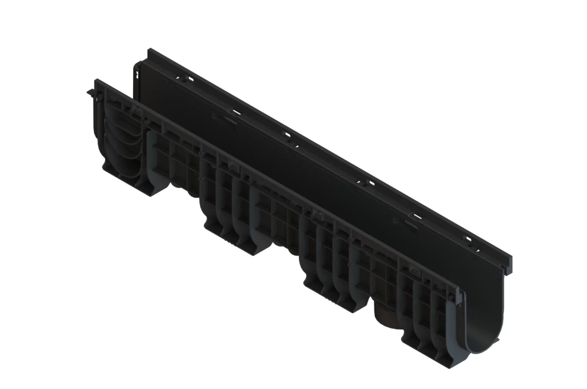 Лоток водоотводный пластиковый PolyMax Basic DN100 h215 высокий борт, рис. 1