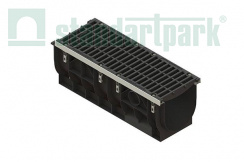 Лоток водоотводный PolyMax DN300 пластиковый c решеткой щелевой чугунной дорожной ВЧД кл.D (к-т) 0874014