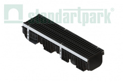 Лоток водоотводный пластиковый PolyMax Drive DN200 высотой 200 мм с решеткой щелевой чугунной ВЧ кл.С250 (к-т) 085471333-М