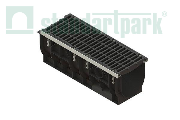 Лоток водоотводный PolyMax DN300 пластиковый c решеткой щелевой чугунной дорожной ВЧД кл.D (к-т) 0874014