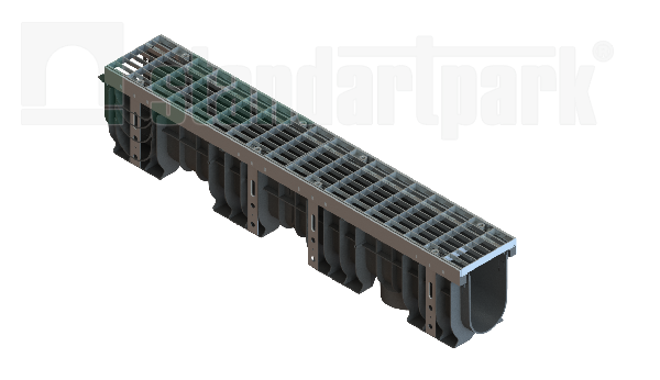 Лоток водоотводный PolyMax Drive DN100 h200 пластиковый с решеткой ячеистой ОС кл.А (комплект)
