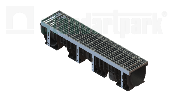 Лоток водоотводный пластиковый PolyMax Drive DN150 h200 с решеткой ячеистой ОС кл.А15 (к-т)