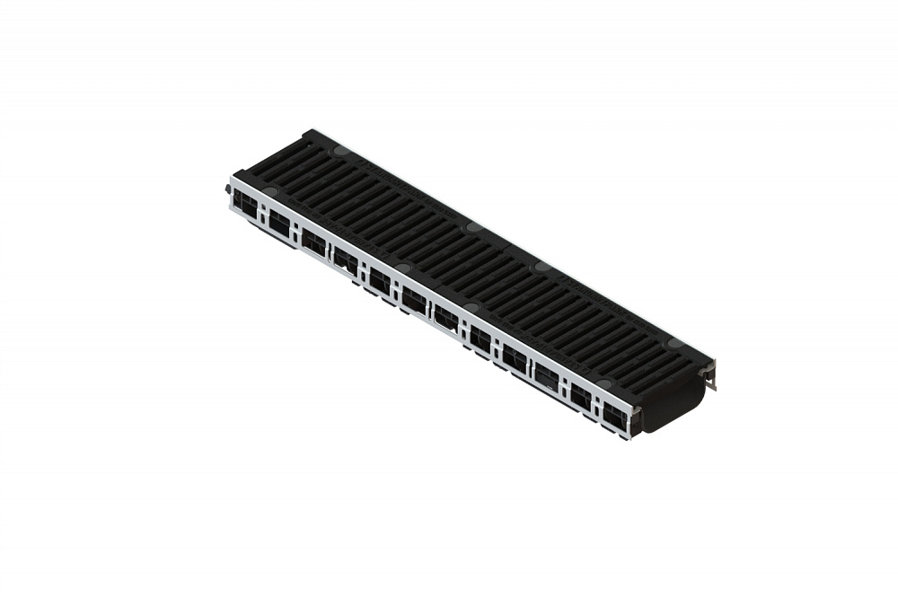 Лоток водоотводный пластиковый PolyMax Drive DN150 h96 с решеткой щелевой чугунной ВЧ кл.D400 (к-т)