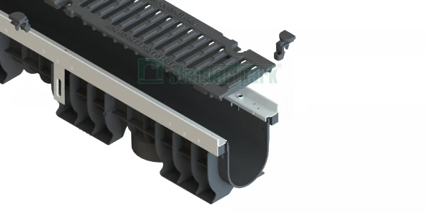 Лоток водоотводный PolyMax Drive на защелках с решеткой щелевой чугунной ВЧ кл. D (комплект)