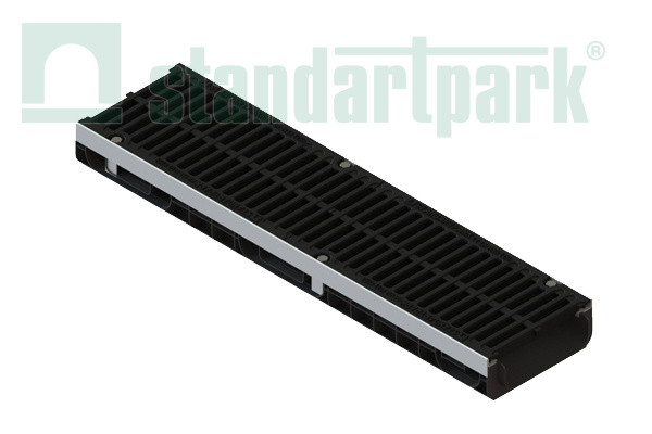 Лоток водоотводный пластиковый PolyMax Drive DN200 с решеткой щелевой чугунной ВЧ кл.С250 (к-т) 085171333