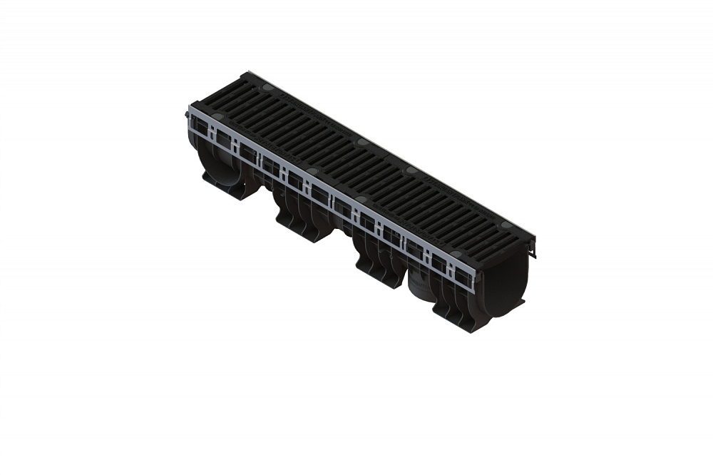 Лоток водоотводный пластиковый PolyMax Drive DN150 h216 с решеткой щелевой чугунной ВЧ кл.D400 (к-т)